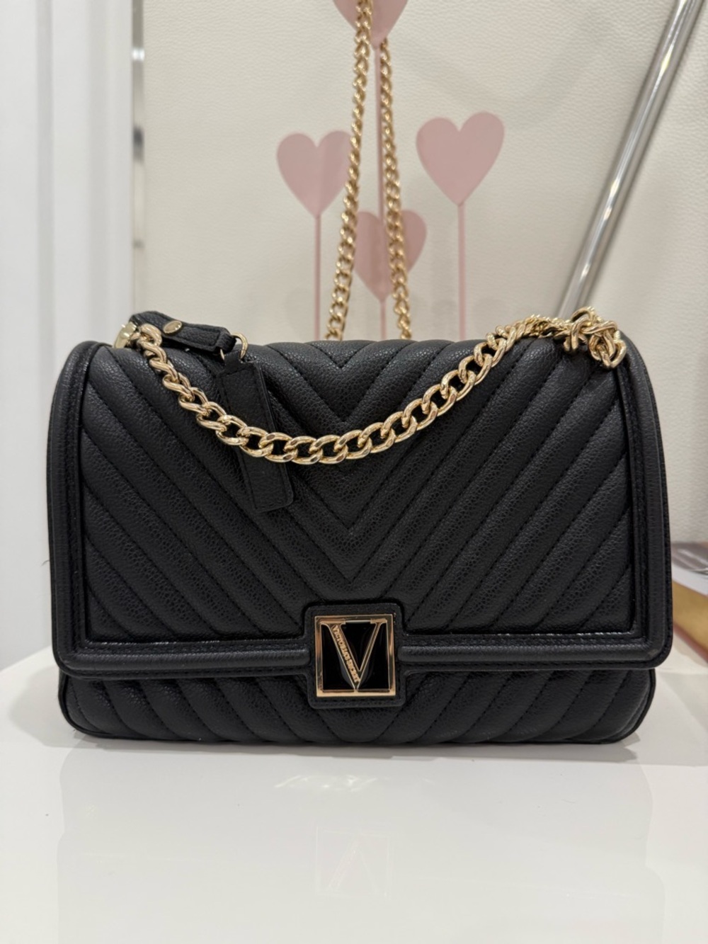 Victoria's Secret Black Quilted Crossbody with Gold Chain - Picture 3 of 13